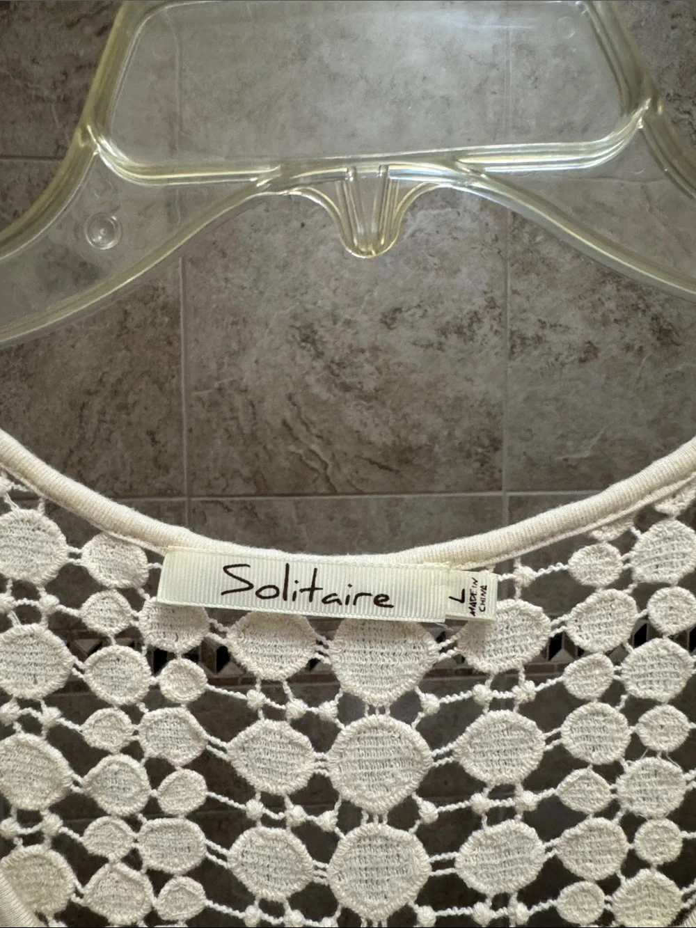 Solitaire Cream Crochet Scoop Neck Sleeveless Sweater